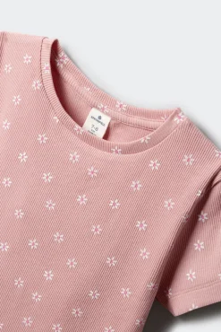 T-shirt de manga curta com debruado de flores para menina