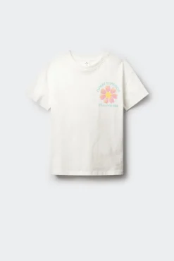 T-shirt de manga curta com flor para menina