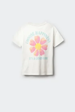 T-shirt de manga curta com flor para menina