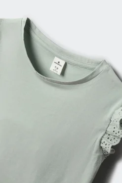 T-shirt de manga curta com folho bordado para menina