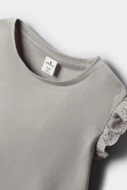 T-shirt de manga curta com folho bordado para menina