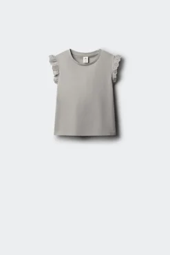 T-shirt de manga curta com folho bordado para menina