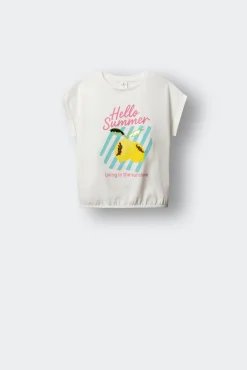 T-shirt de manga curta com lantejoulas limão menina