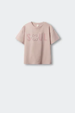 T-shirt de manga curta com pérolas soul menina