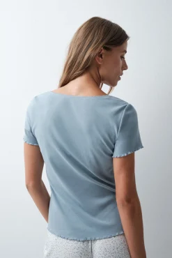 T-shirt de manga curta em algodão azul