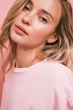 T-shirt de manga curta em algodão rosa