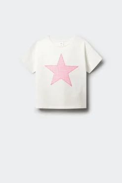 T-shirt de manga curta estampado vichy menina