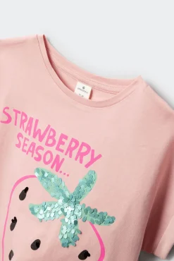 T-shirt de manga curta morango menina