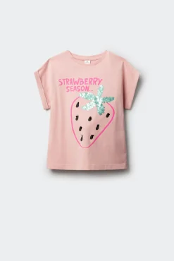 T-shirt de manga curta morango menina