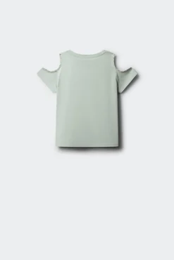 T-shirt de manga curta ombros descobertos com tachas menina