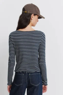 T-shirt de riscas com botões