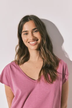 T-shirt em algodão com franzido lilás