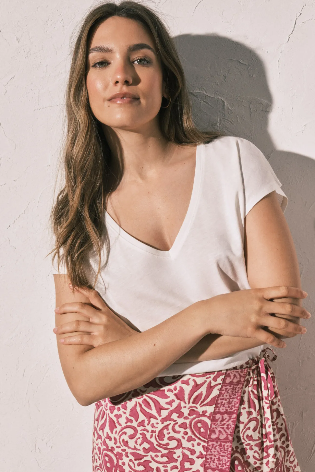 T-shirt em algodão com franzido branco