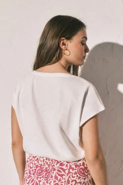 T-shirt em algodão com franzido branco