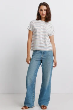 T-shirt em algodão com riscas duplas