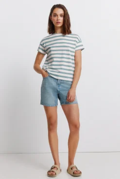 T-shirt em algodão com riscas duplas