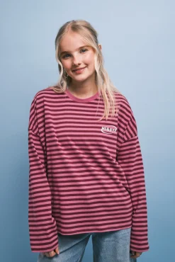 T-shirt em algodão às riscas rosa