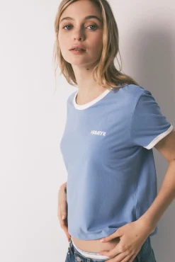 T-shirt lisa manga curta em 100% algodão azul