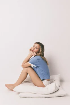 T-shirt lisa manga curta em 100% algodão azul