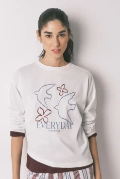 T-shirt manga 3/4 100% algodão branco