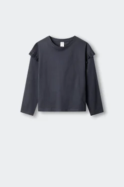 T-shirt manga comprida com folho menina