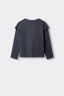 T-shirt manga comprida com folho menina
