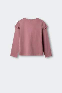T-shirt manga comprida com folho menina