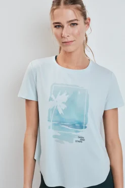 T-shirt manga curta com painel em tercido mesh azul