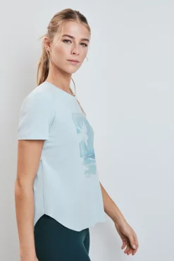 T-shirt manga curta com painel em tercido mesh azul