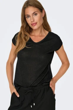 T-shirt manga curta em lurex
