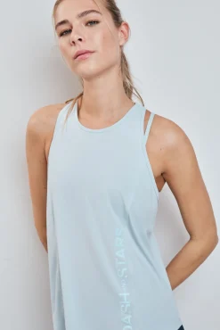 T-shirt perfurada em microfibra azul