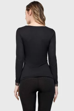 T-shirt térmica gola em V com renda