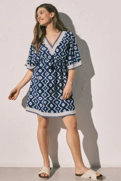 Vestido camisola curto estampado azul