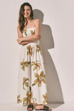Vestido comprido de alças com decote franzido