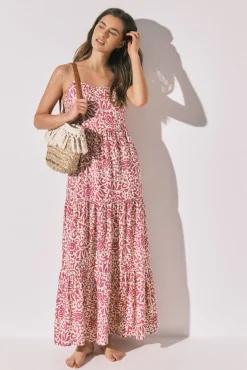 Vestido comprido de alças com estampado de flores