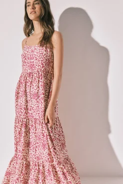 Vestido comprido de alças com estampado de flores