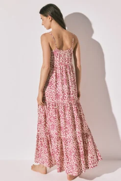 Vestido comprido de alças com estampado de flores