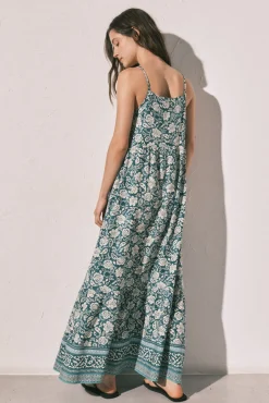 Vestido comprido de alças estampado boho