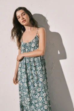 Vestido comprido de alças estampado boho