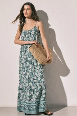 Vestido comprido de alças estampado boho