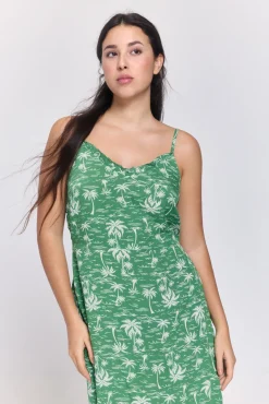 Vestido comprido em viscose estampado