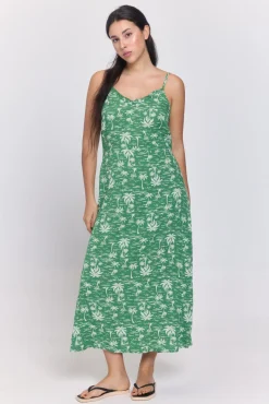Vestido comprido em viscose estampado