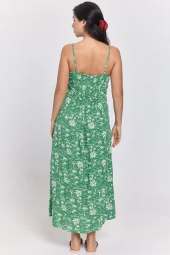 Vestido comprido em viscose estampado