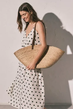 Vestido comprido estampado de bolinhas B&W