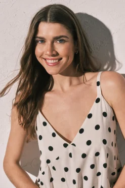 Vestido comprido estampado de bolinhas B&W
