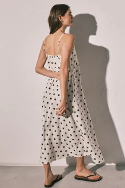 Vestido comprido estampado de bolinhas B&W