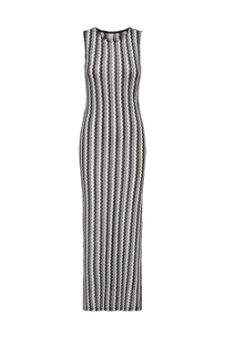 Vestido comprido estampado zigzag