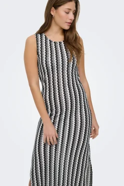 Vestido comprido estampado zigzag
