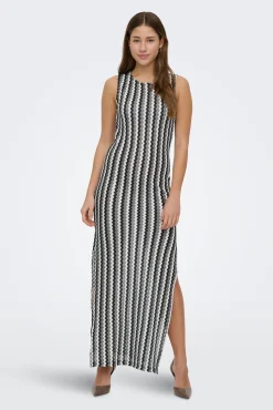 Vestido comprido estampado zigzag