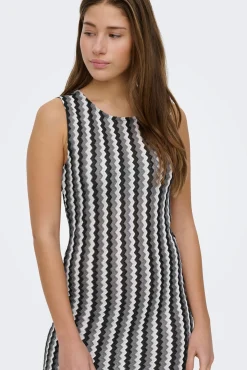 Vestido comprido estampado zigzag